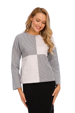 Mixed Stripe Long Sleeve Self Belt Cotton Top