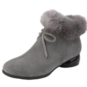 Natural Fur Genuine Leather Comfortable Med Heels Ankle Winter Boots