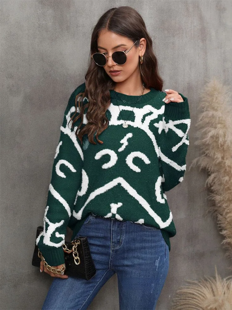 New Round Neck Long Sleeve Sweater Fashion Knit Pullover 2023 Autumn Winter Christmas Holiday Womens Clothing Knitwears Tops