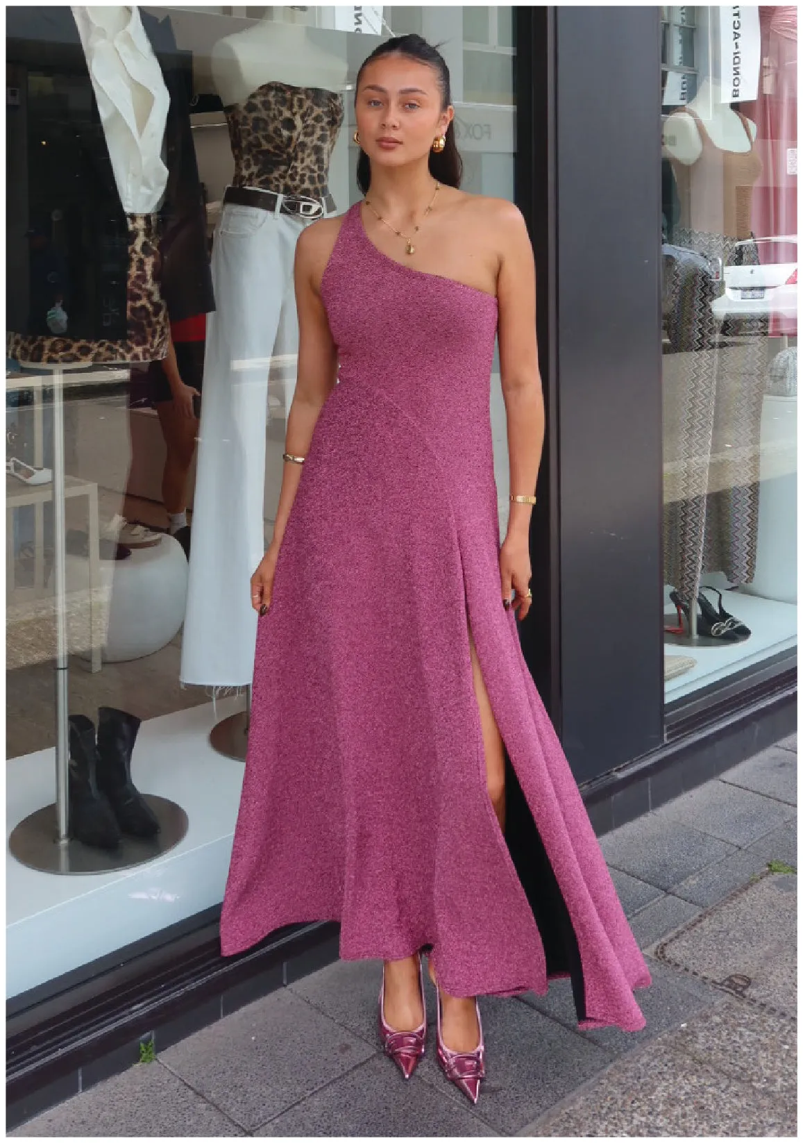 ONE SHOULDER COMO MAXI PINK