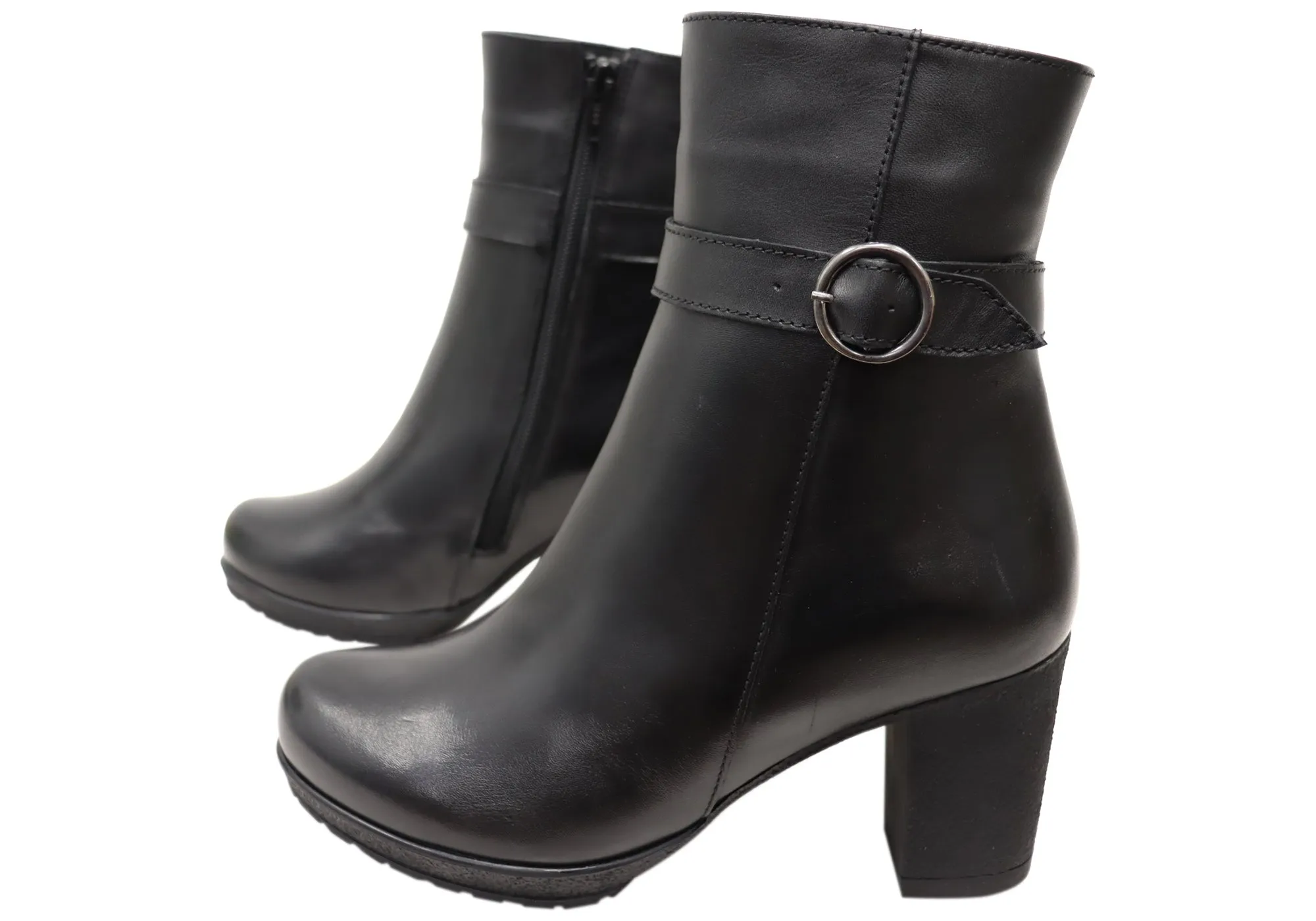 Orizonte Vello Womens European Comfortable Leather Heeled Ankle Boots