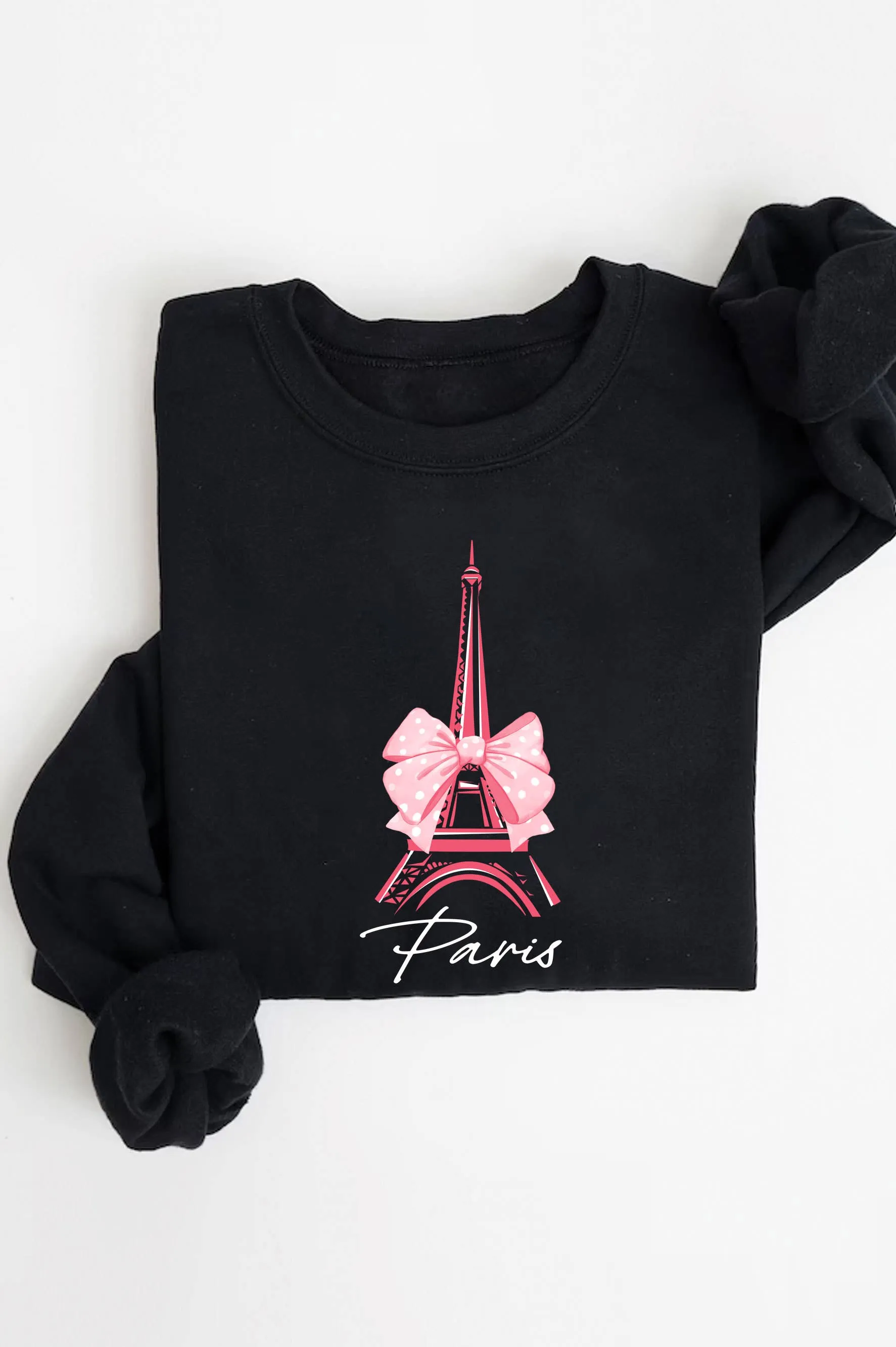 Paris Pink Ribbon Graphic Brushed Sweatshirt