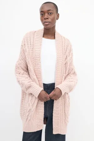 Pink Wool Embellished Oversized Cardigan