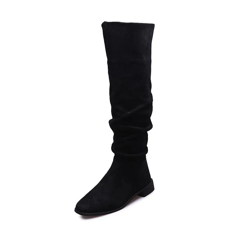 Plus Size Autumn Suede Flat Over-the-knee Pointed Toe Boots