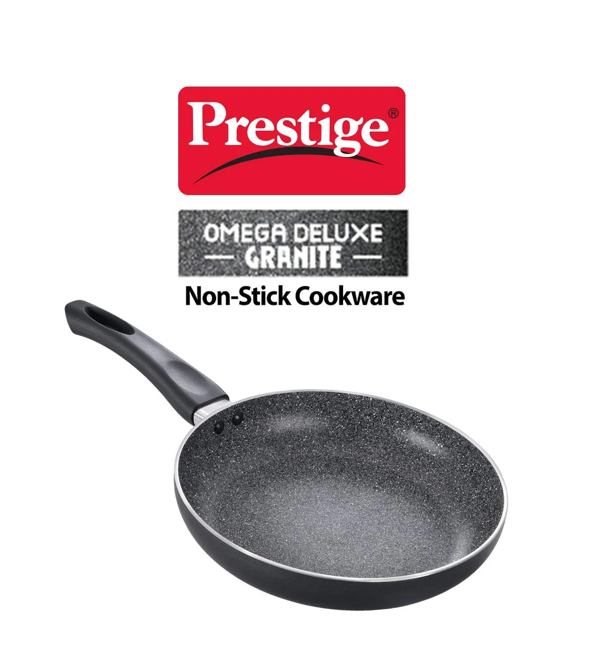 Prestige Non-Stick Omega Deluxe Granite Fry Pan (Omelette Pan)| 20 Centimetre | Black | Induction Base | 5 Layer Non-Stick Cookware | PFOA Free | Easy Grip Handle