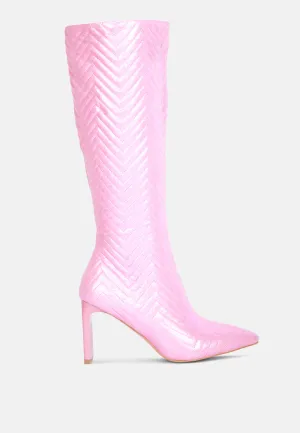 Prinkles Quilted Italian Block Heel Calf Boots