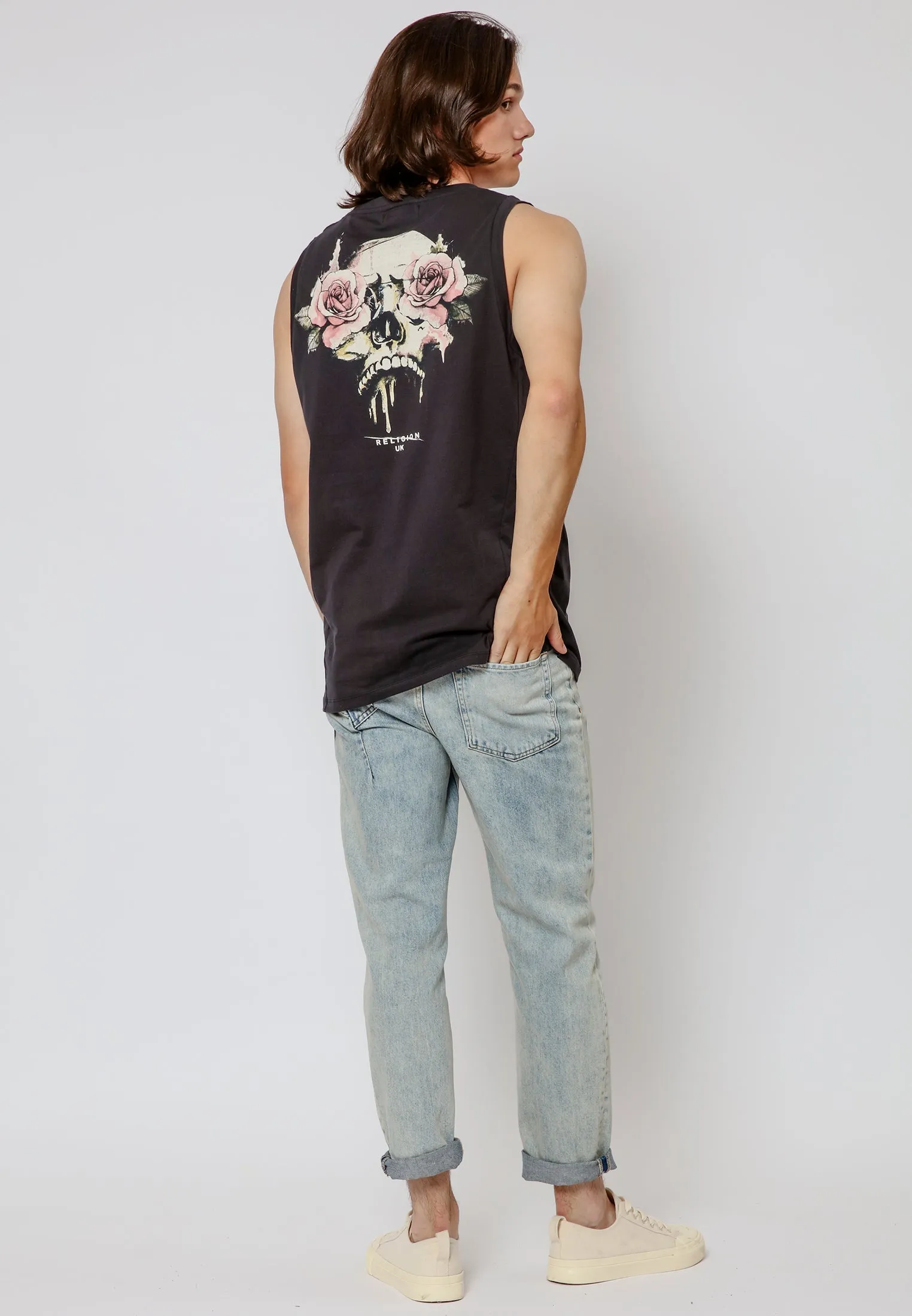 ROSES SKULL VEST WASHED BLACK