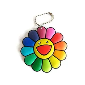 SaveALL Murakami Classic Rainbow Fake Sunflowers Keychain Brooch pin Kitchen Wall Decor Plush Toy Smile Great for Decoration Cell Phones Backpacks lanyards Jeans Jackets   More 2.7" Dia