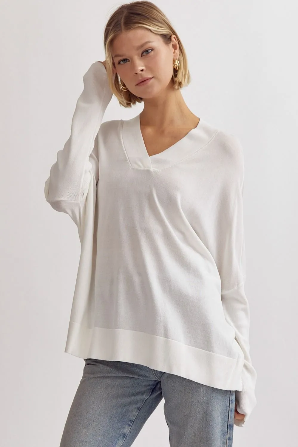 Shay V-Neck Knit Top - Off White