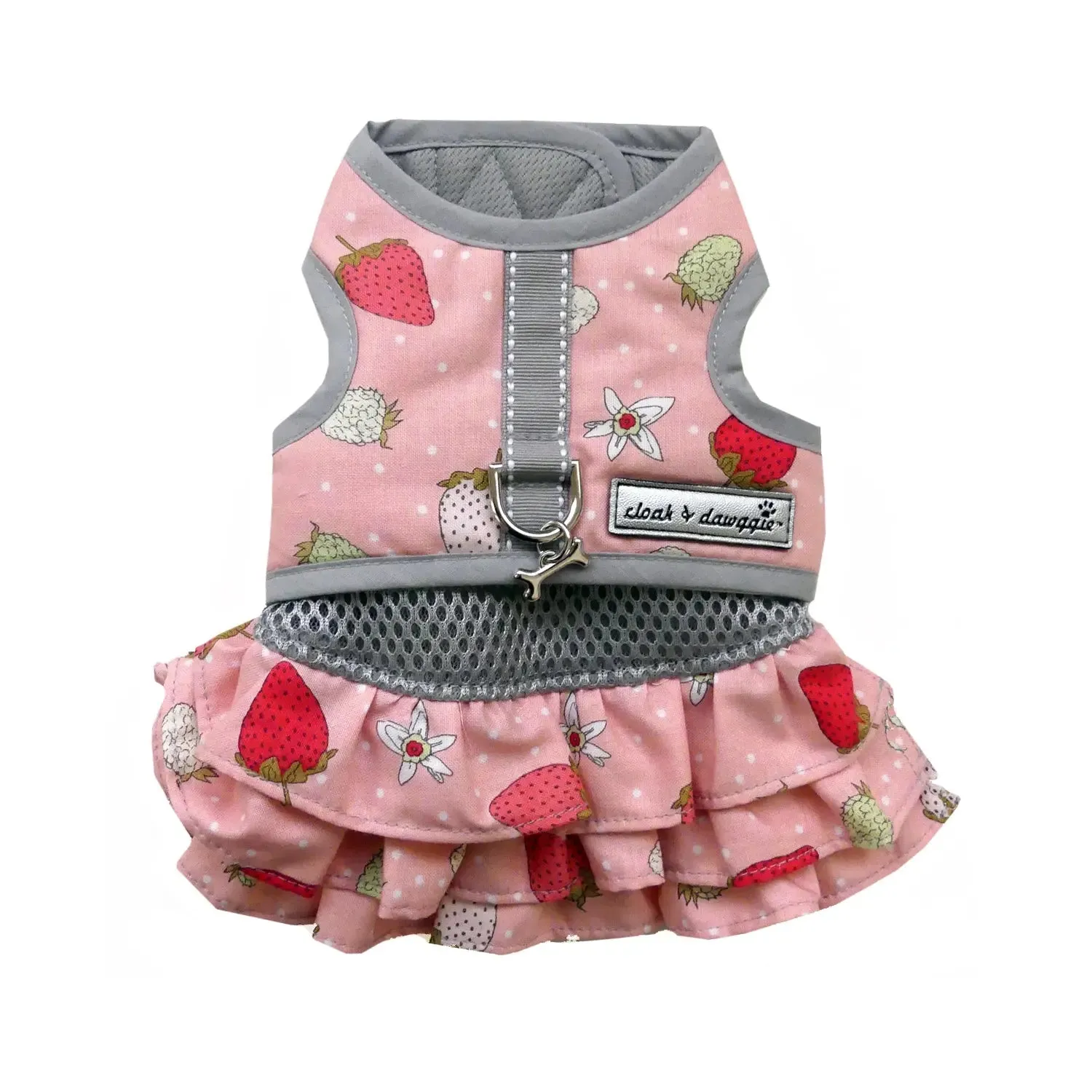 Teacup Vest Harness Dress for Dogs Pink Strawberry Print 2 LBS to 8 LBS