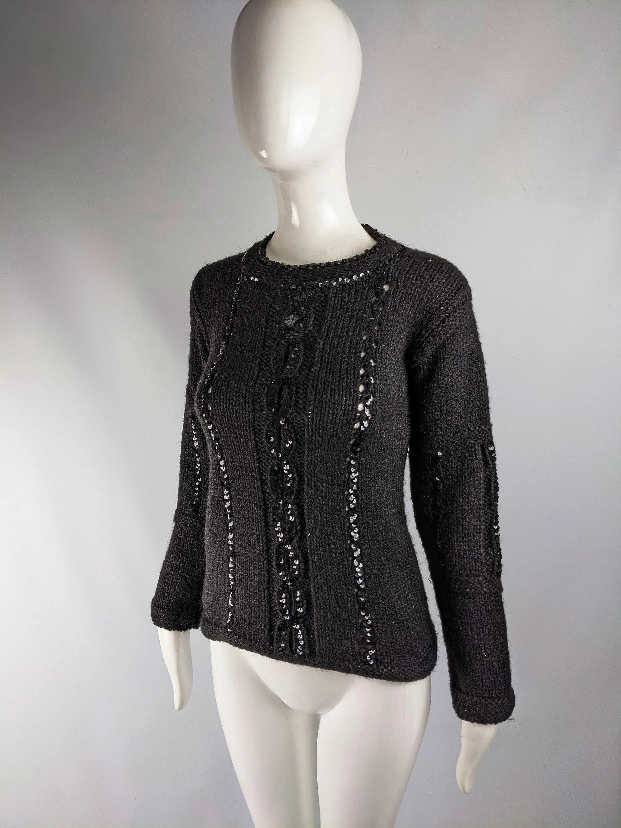 Vintage Black Sequin Wool & Mohair Sweater, 1970s