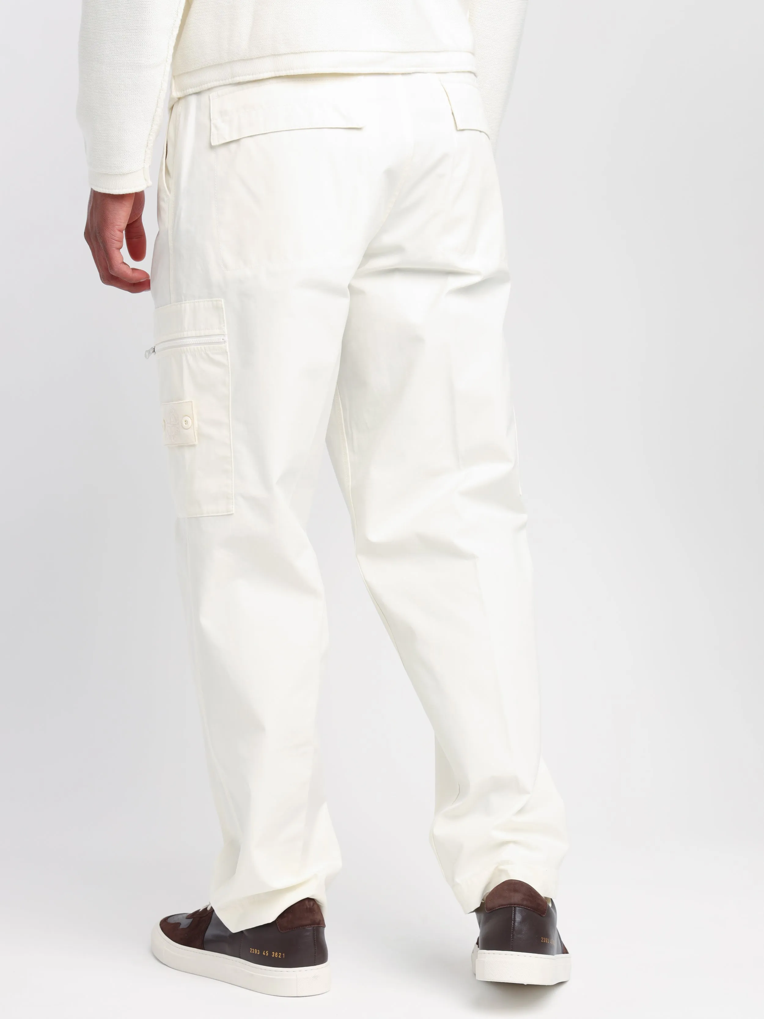 White Weatherproof Cotton Canvas Cargo Pants