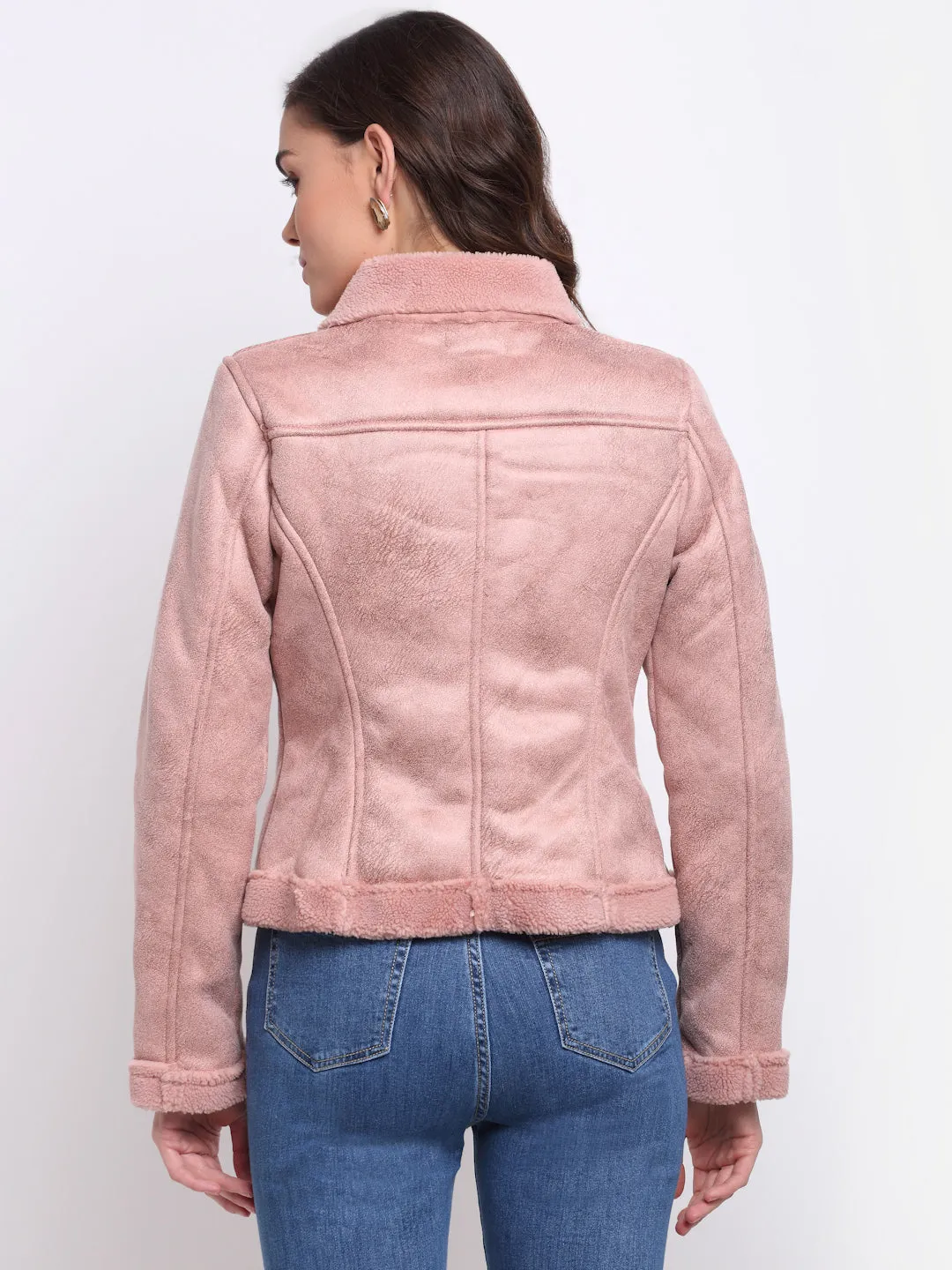 Women Pink Solid Full Sleeve Collared Neck Regular Jacket