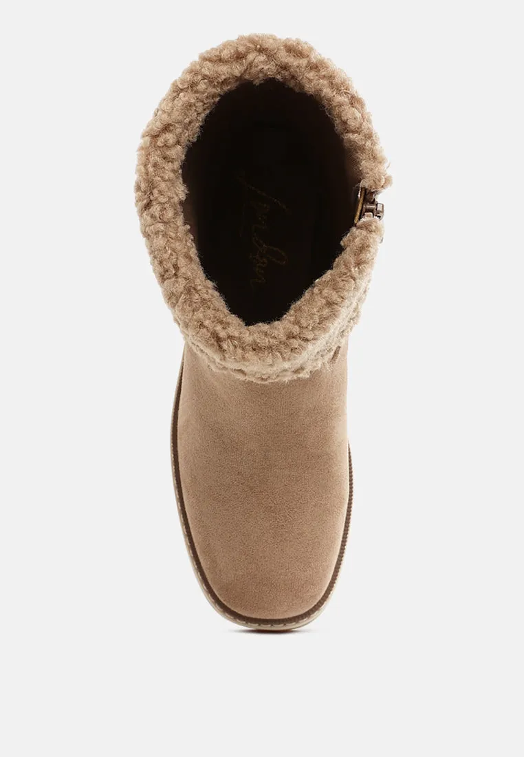 Woolly Faux Fur & Embroidery Detail Boots