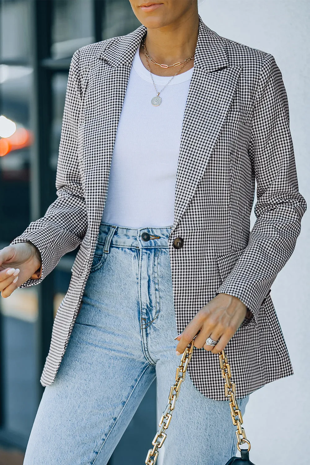 Your Own Way Plaid Button Cuff Blazer