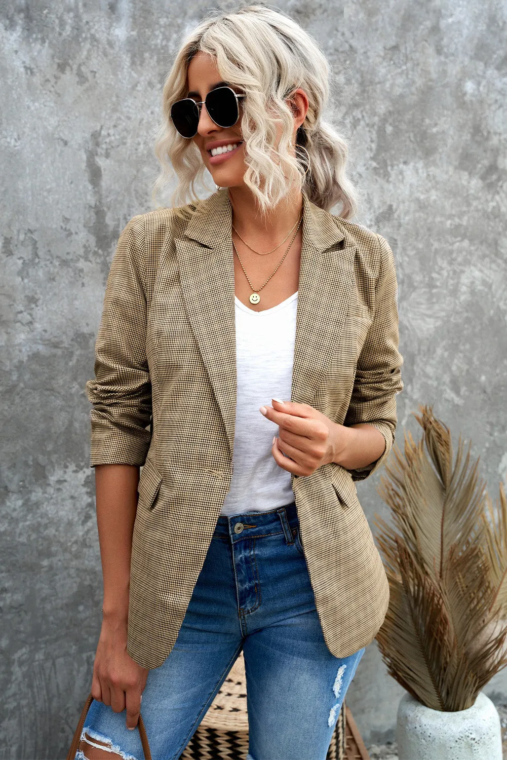 Your Own Way Plaid Button Cuff Blazer