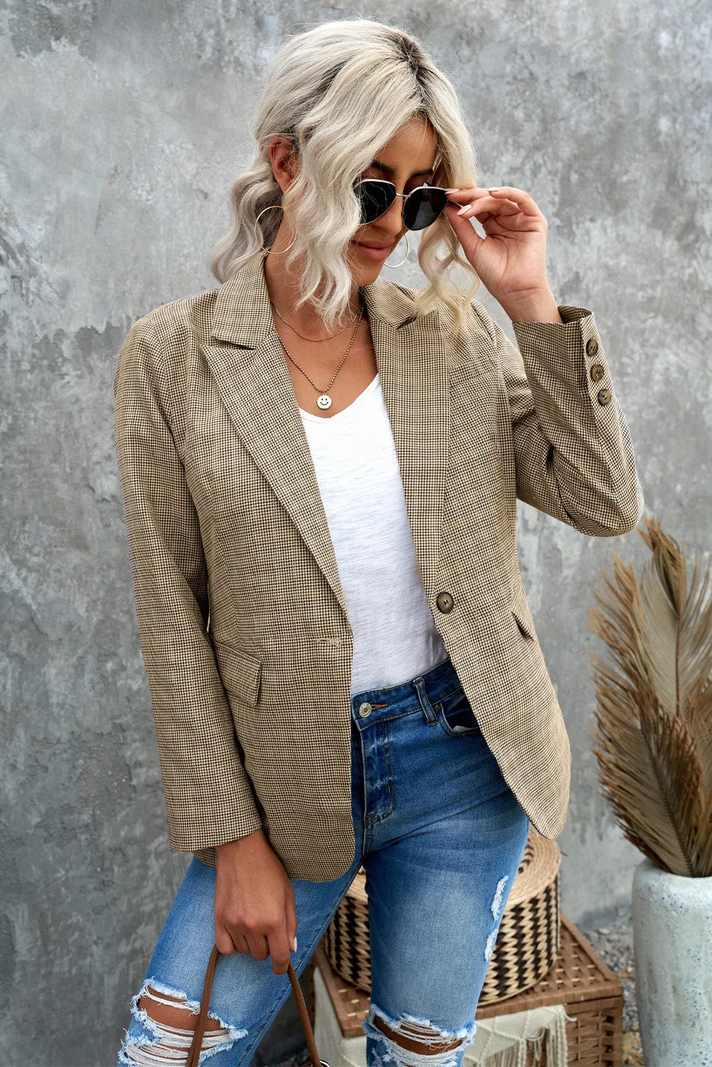 Your Own Way Plaid Button Cuff Blazer