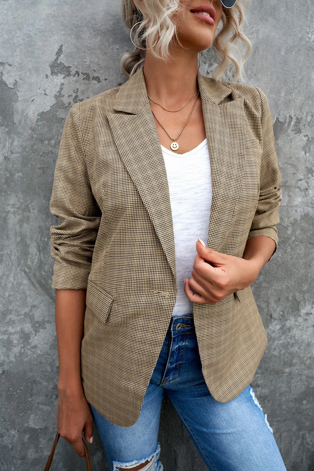 Your Own Way Plaid Button Cuff Blazer