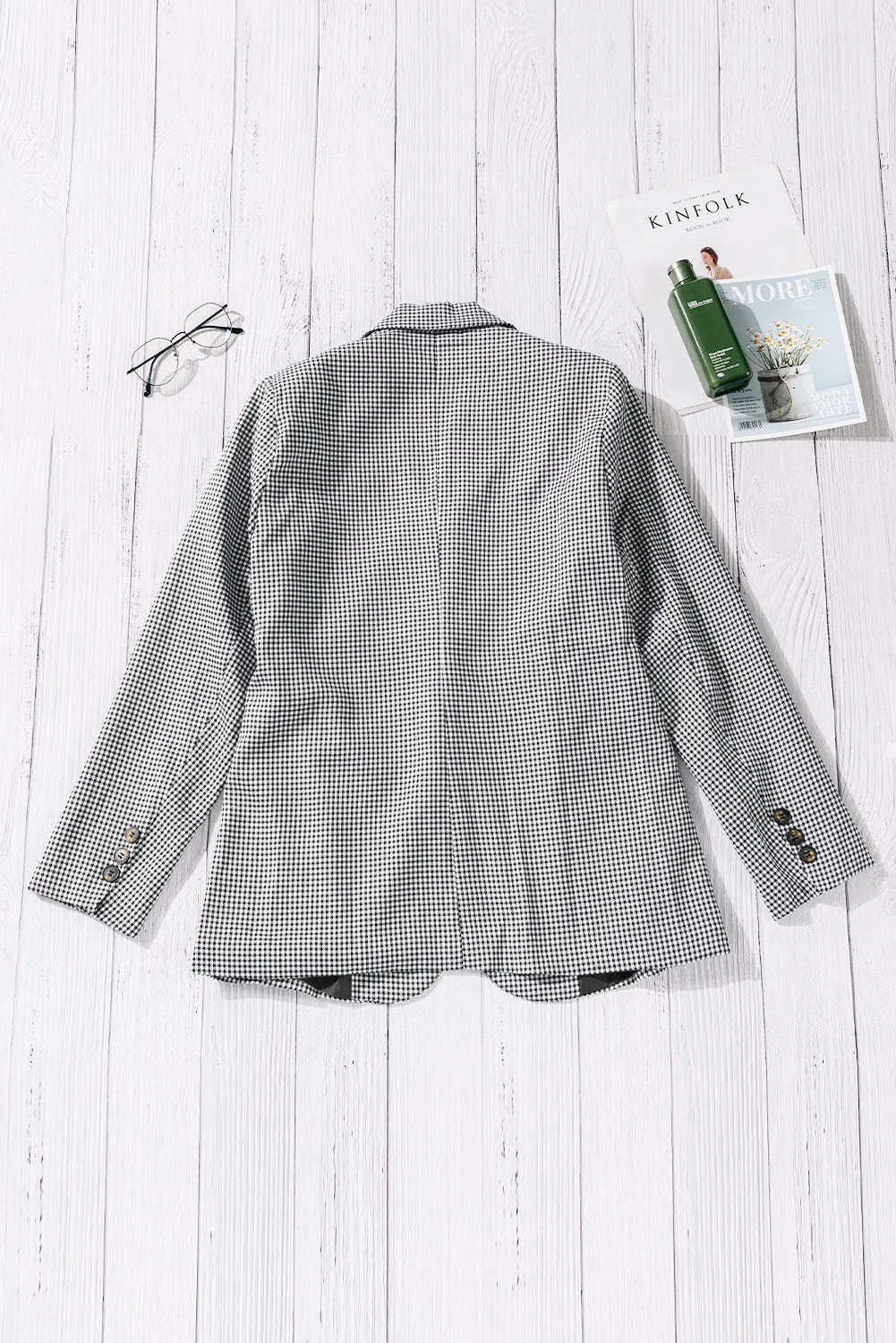 Your Own Way Plaid Button Cuff Blazer