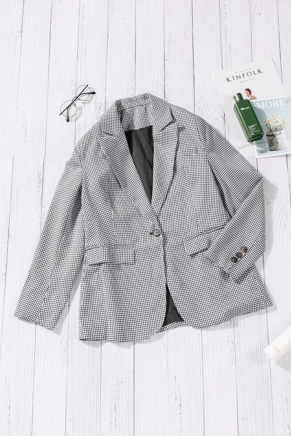 Your Own Way Plaid Button Cuff Blazer